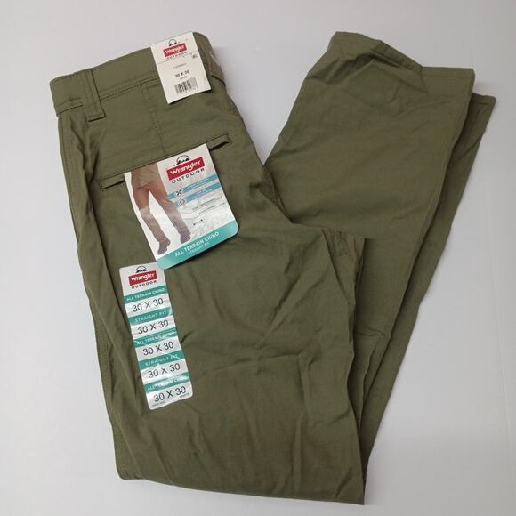 Wrangler All Terrain Chino Pants Men's 30x30 Green Stretch - Picture 1 of 7